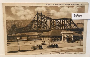 1937 SEWICKLEY PA. P.R.R. PENNSYLVANIA RAILROAD STATION & BRIDGE RARE POSTCARD - Picture 1 of 2