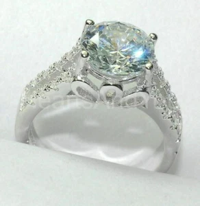 3ct Round Cut Moissanite Split Shank Women Engagement Ring 14K White Gold Plated - Picture 1 of 7