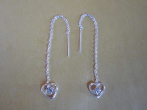 Sterling Silver Drop Chain Clear CZ Earrings 925 silver - Picture 1 of 2