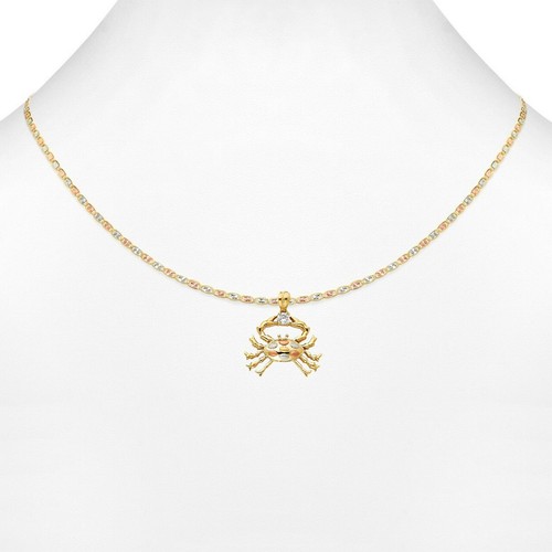 Ciondolo in vero oro 14 kt tricolore con zircnia cubica granchio catena Valentino