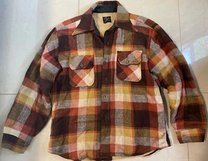 Vintage 70s C.P.O. Wool Plaid Jacket Shirt Sz Med Neutral - Picture 1 of 7