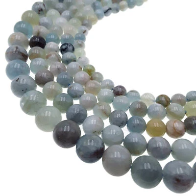 Natural Multi-Color Aquamarine Smooth Round Beads 6mm 8mm 10mm 12mm 15.5" Strand - Image 1 of 3