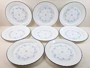 8 Corelle Blue Fleur Dinner Plates Set Corning Floral Table Microwave Dishes Lot - Picture 1 of 23
