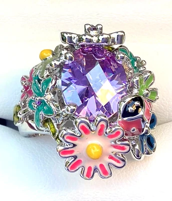 PARK LANE CONTO DE FADAS LAVANDA CZ ESMALTE FLORAL JOANINHA ANEL PRATA Tamanho 8 Excelente Estado Usado - Imagem 1 de 4