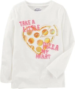 OshKosh Girls White Metallic Gold Take A Pizza of My Heart Long Sleeve Top 6 7 - Picture 1 of 3