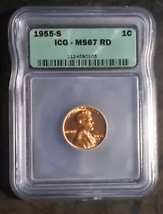 1955-S Lincoln Cent ICG MS 67 RD (C-66) - Picture 1 of 2