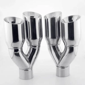 Pair 2.5" In Exhaust Tips Quad 3.5" Out Staggered Double Wall Angle Cut 11.8" L - Picture 1 of 7
