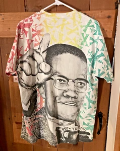 Vintage Malcolm X Shirt Unisex Multi Color 1992 Okina 90s All Over - Picture 1 of 2