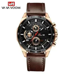 VA VA VOOM Reloj de Cuarzo Deportivo Impermeable de Lujo Cuero Militar BRONCE Y NEGRO - Imagen 1 de 5