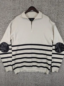 Suéter Ellandemm Para Hombres XL/XXL 1/4 Cremallera Pullover Coderas Cuello Simulado Blanco Preppy - Imagen 1 de 9