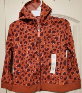 Cat & Jack Girl's Hooded Sweatshirt Animal Print Hearts SMALL 6/7 - QTY AVAIL - Picture 1 of 8