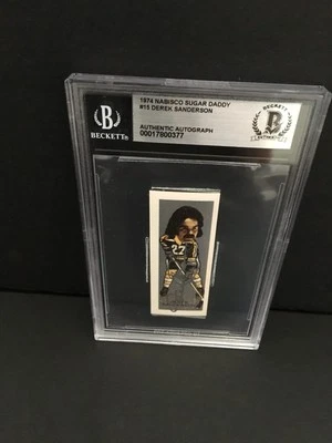 1974 NABISCO SUGAR DADDY AUTO'D DEREK SANDERSON CARD BECKETT ENCAPSULATED - Image 1 of 4
