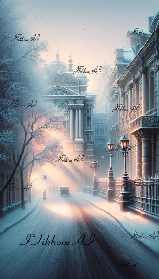 Imagen de arte digital paisaje urbano invierno amanecer casas nieve camino papel tapiz escritorio Foto 1 de 1