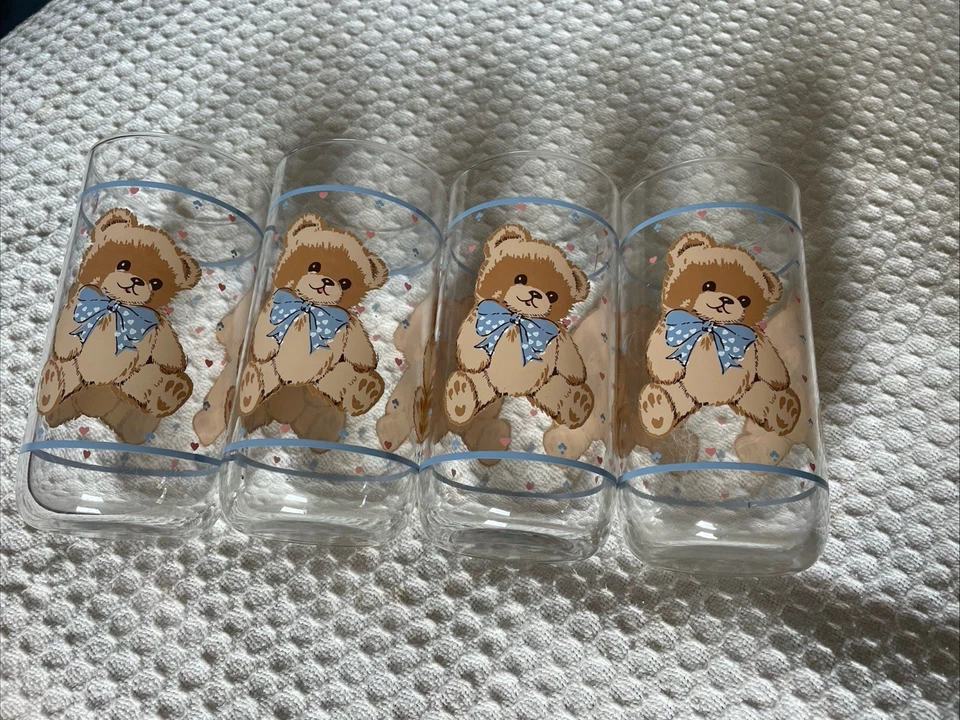 4 Libbey Tienshan Country Theodore Bear 8oz Tumblers Foto 1 de 1