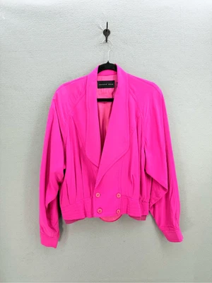 Vintage 80s August Silk Womens Pink Long Sleeve Pleated Cropped Top Blouse Mediu - Image 1 of 4