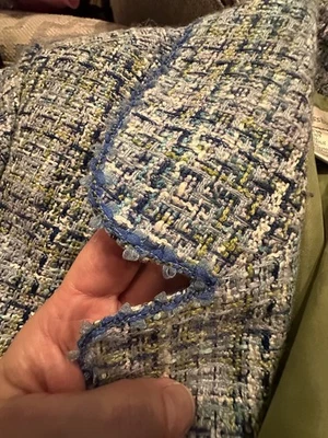 Chaqueta Blazer Vestido Granero Blanco Azul Verde Lima Ligera a Cuadros Tweed Boucle 16 Foto 1 de 4