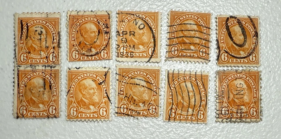Lote de 10 estampillas de Estados Unidos #638 "Garfield" de 6 centavos usadas Foto 1 de 1