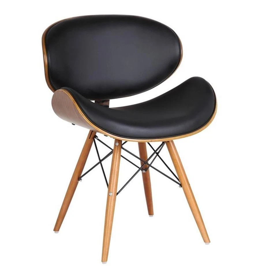 Armen Living Cassie Mid-century Dining Chair in Walnut Wood and Black PU