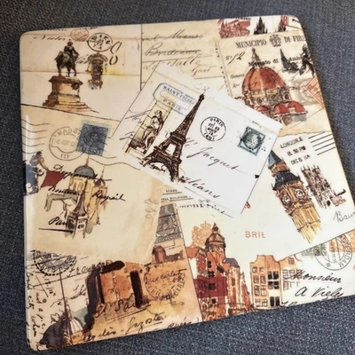 2008 Williams Sonoma Grande Tour Postcard Square Cheese Serving Platter Lacaze - Image 1 of 3