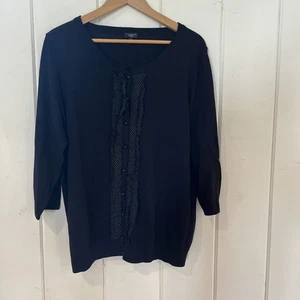 Maglione cardigan donna Talbots con bottoni taglia 2X nero a pois volant XXL - Foto 1 di 6