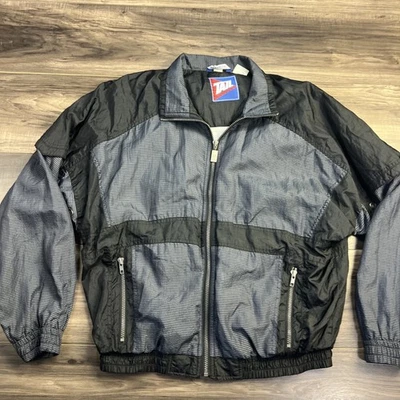 Винтажный хвост 80-х ветровка трек куртка для взрослых средний черный гольф теннис молнии - Изображение 1 из 4