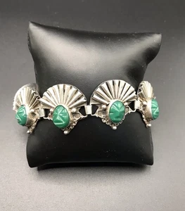 925 sterling silver Mexico Silver Jade bracelet Size 7.5” - Picture 1 of 13