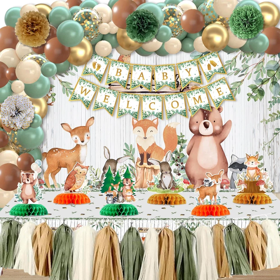 NOVO Kit de Decorações de Festa Chá de Bebê Gênero Neutro Animais da Floresta - Imagem 1 de 4