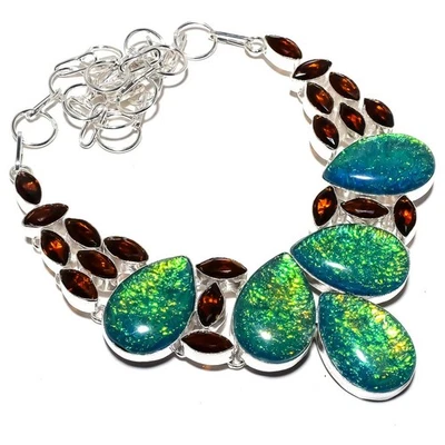 Tripletta Opale di Fuoco, Granato Gemma 925 Argento Sterling Gioielli Collana - Immagine 1 di 4