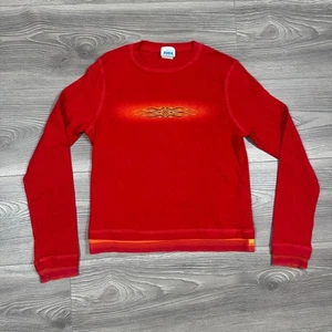 Y2K Red Graphic Long Sleeve Tee Tilt Flame Top Grunge Streetwear - Picture 1 of 6
