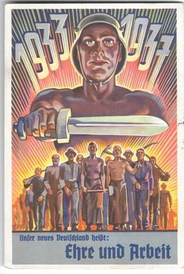 WW2 WWII German Third Reich used postcard  Arbeit 1937 - Image 1 of 2
