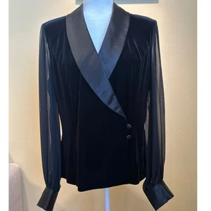 Alex Evenings Samt transparente Ärmel Jacke Oberteil Damen groß schwarz formell Vintage - Bild 1 von 17