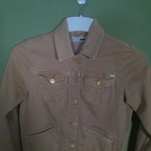 VTG Moto Topshop Fitted Denim Jacket Y2K Size 10 Light Brown/Tan Western Cowgirl - Picture 1 of 11
