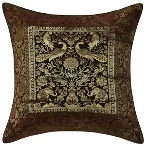 Indian Elephant Brocade Pillow Case Cover Home Decor Silk Cushions Covers Throw - Picture 1 of 5