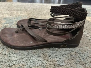 Chaco Dawkins Brown Leather Gladiator Strappy Sandals Back Zip Womens 10 (8G14) - Picture 1 of 5