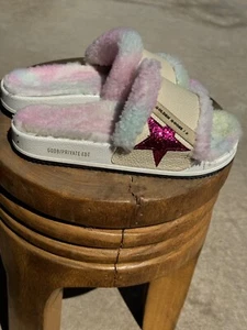 Golden Goose Poolstar Shearling Glitter Slide Tie Dye Sandals sz 39 US 9 8.5 NIB - Picture 1 of 11