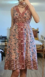 Silk Knee Length Pink Tropical Floral Dress Sleeveless - Picture 1 of 7