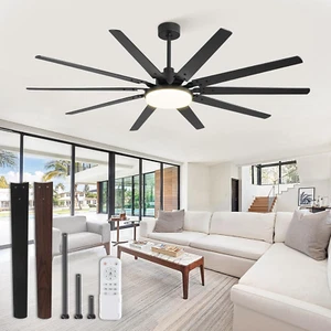 72 Inch Large Ceiling Fans with Lights and Remote, Outdoor Black Ceiling Fan wit - Picture 1 of 8