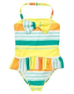 NWT Gymboree Swimsuit Stripes bows Girls 5 7 10 12 Sunny citrus Yellow Green - Picture 1 of 2