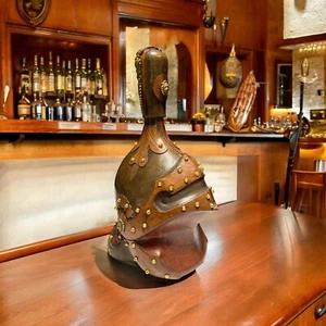 Vintage Italian Leather Brevettato Knight's Helmet Decanter Made In Italy*Empty* - Picture 1 of 20