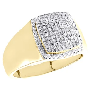 10K Yellow Gold Round Diamond Dome Square 13mm Pinky Ring Statement Band 1/4 CT. - Picture 1 of 5