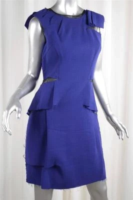 Vestido de cóctel THAKOON para mujer púrpura panel transparente plisado borde crudo sin mangas 6 Foto 1 de 4