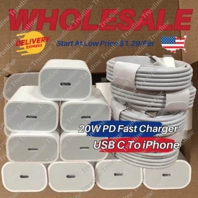 Wholesale 20w PD Fast Charger USB C Adapter Type C Cable For iPhone 14 13 12 11 - Image 1 of 4