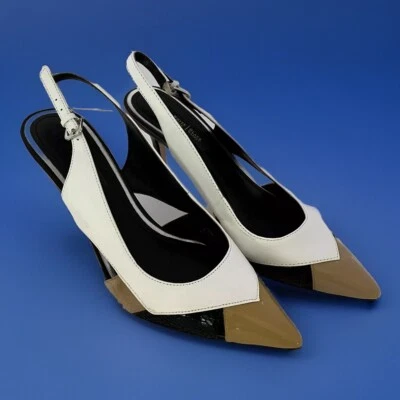 White House Black Market Shoes slingback Heels Sz 8 Black Brown White - Image 1 of 4