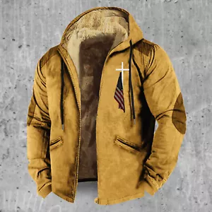 Herren Winter Fleece Hoodie Pullover amerikanische Flagge Christentum Logo Reißverschluss Jacke - Bild 1 von 16
