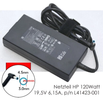 HP AC/DC ADAPTER 120W 19.5V 6.15A 4,5x3mm BLAU STECKER NOTEBOOK L41423-001 N153 - Bild 1 von 4