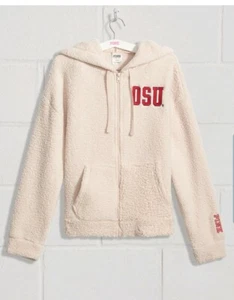 VICTORIA SECRET PINK COLLEGIATE COLL. SHERPA HOODED FULL-ZIP OSU OHIO STATE M 🎁 - Picture 1 of 3