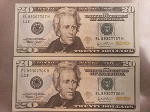 NEW UNCIRCULATED TWENTY Dollar Bills, SERIES 2004 $20 Sequential Notes LOT of 2 - Picture 1 of 4