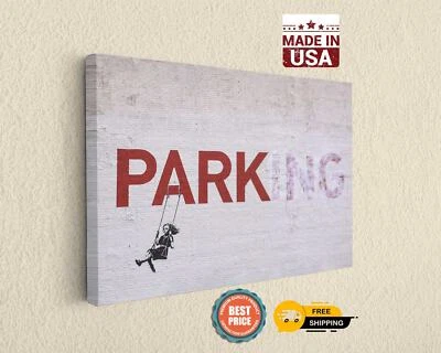 Impresión de graffiti Banksy niña en columpio en estacionamiento lienzo arte decoración de pared Foto 1 de 4