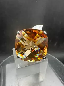 Champagne cushion ring cocktail 30 Carat cubic zirconias rhodium - Picture 1 of 7