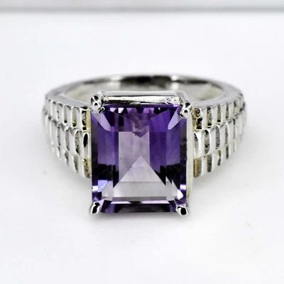 6.49 Gm Natural Amethyst 925 Sterling Silver Solid Men's Anniversary Ring US 8 - Image 1 of 4